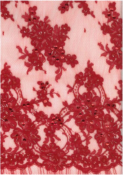CORDED BEADED FRENCH LACE - RED